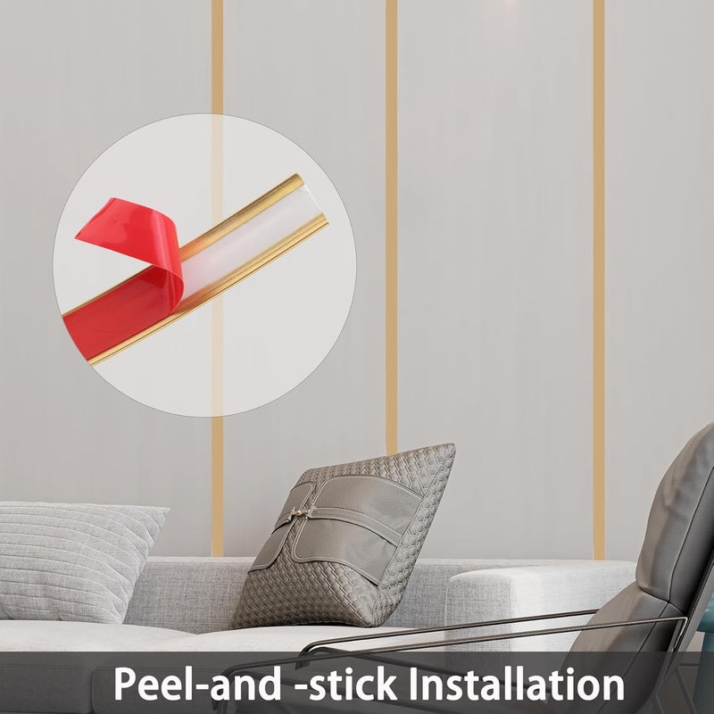 Coengwui Peel and Stick Wall Trim, Flexible Mirror Edging, Finish Molding for Ceiling Floor Tile Edge Furniture and Home Decoration (Matte Gold, 196.8" x 0.8") - Image 2